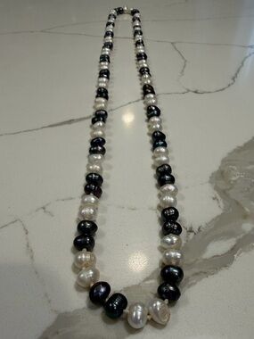 Classic Black and White 34 Inch Pearl Infinity Necklace - Elegant Women Jewelry